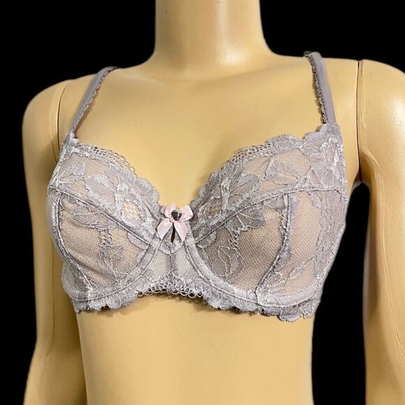 Victoria’s Secret Body by Victorias floral lace Unlined Demi bra gray 32D - Picture 1 of 3